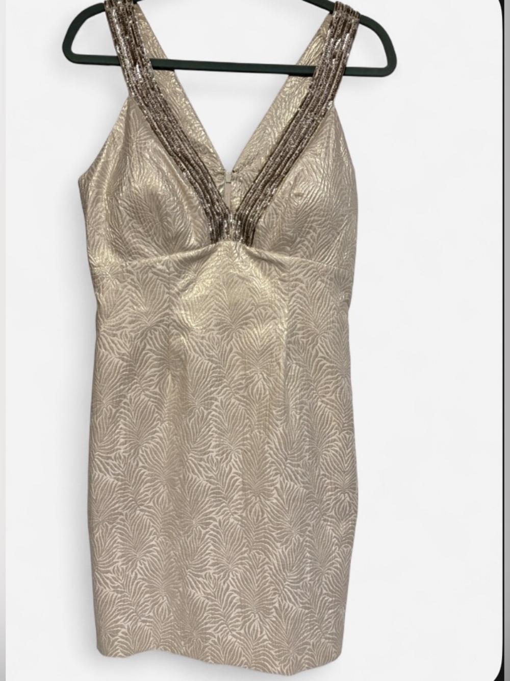 Laundry By Shelli Segal. Metallic Taupe Evening Dress